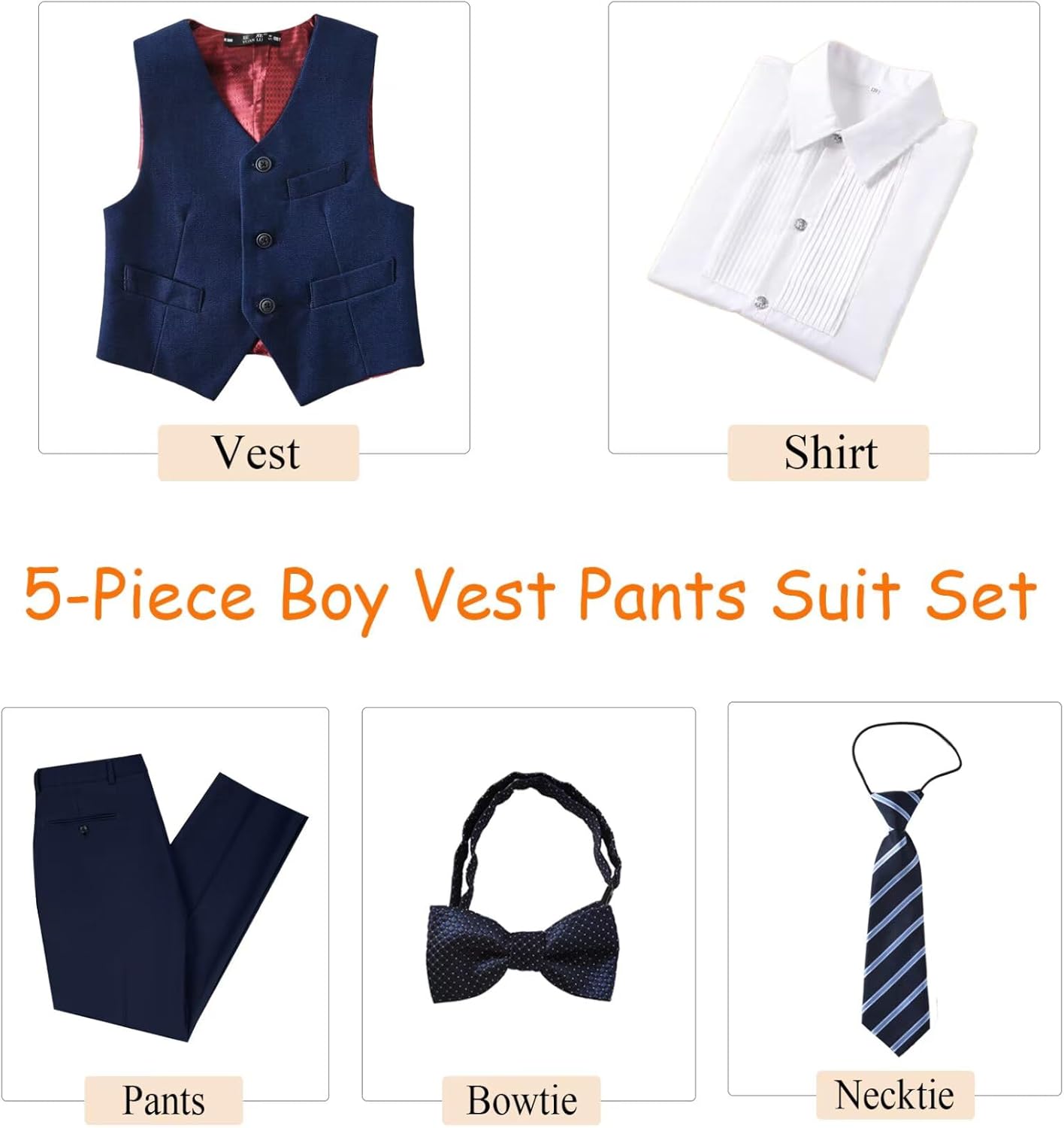 Boys Slim Fit Tuxedo Suit Set for Communion and Weddings