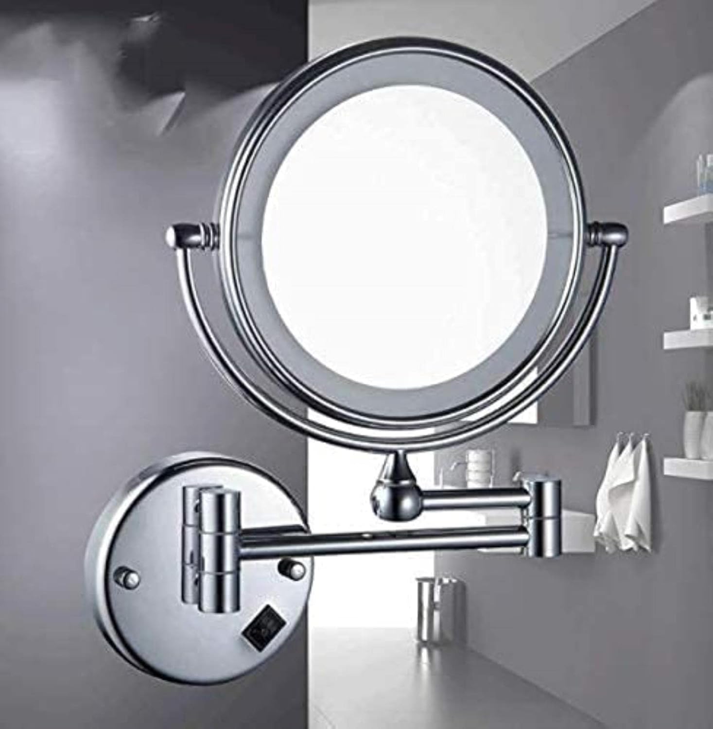 NOVOCE Wall-Mounted Vanity Mirror with LED Illumination - 360-Degree Rotation Magnifying Beauty Tool