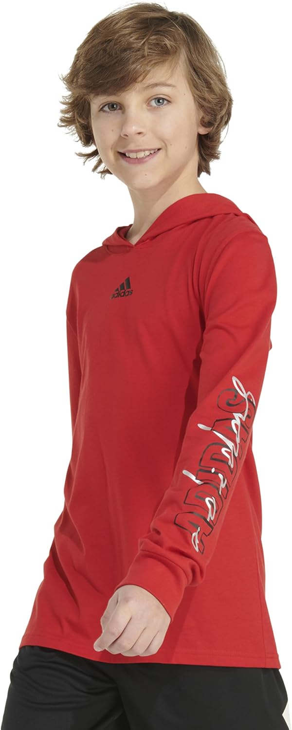 adidas Boys Long Sleeve Cotton Hooded T-Shirt