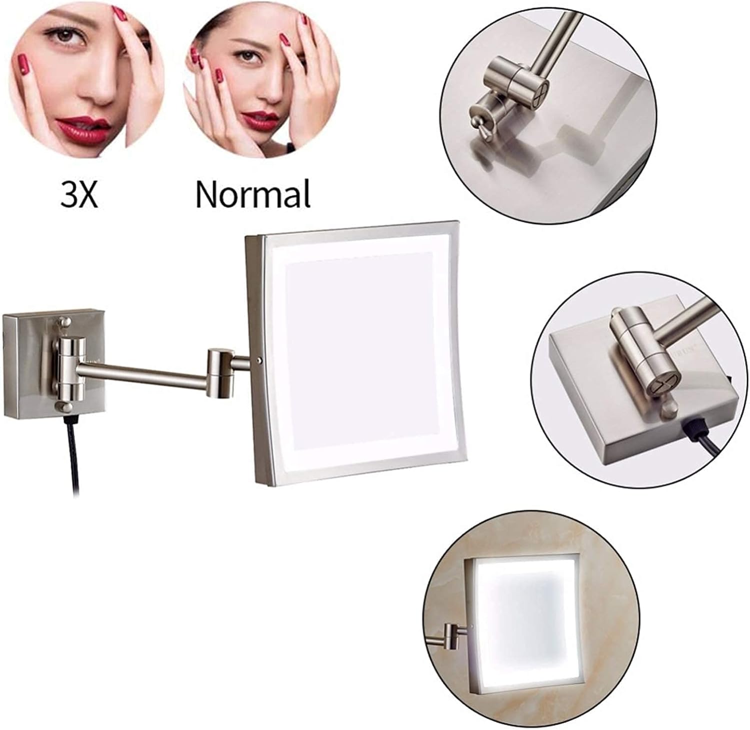 Elegant Nickel 8-inch LED Magnification Mirror for Busy Riverside