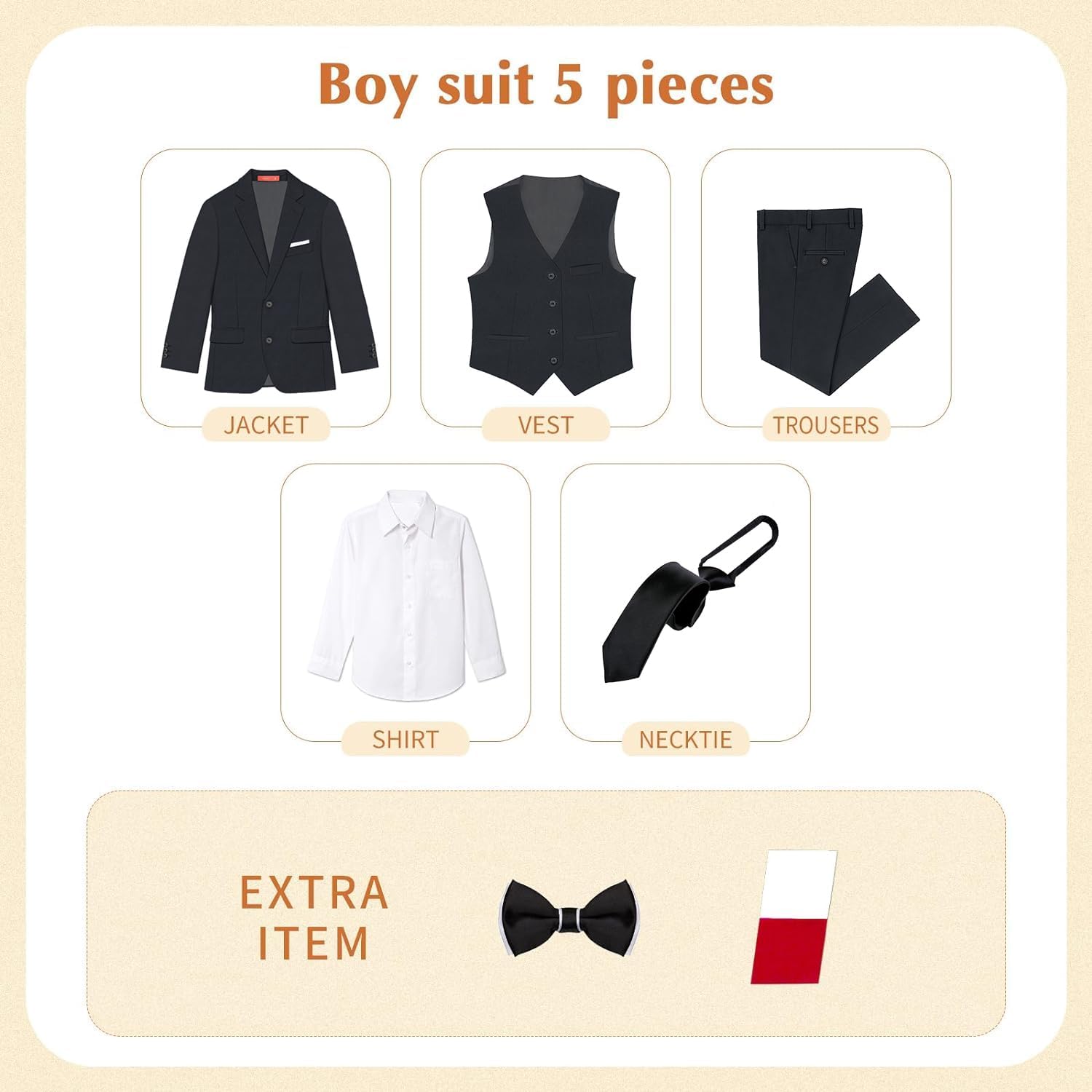 Stylish Formal Boys Suit Set - Boys Black Formal Suit Set 2-20 Adjustable Waist Slim Fit Real Pockets Youth Size 14