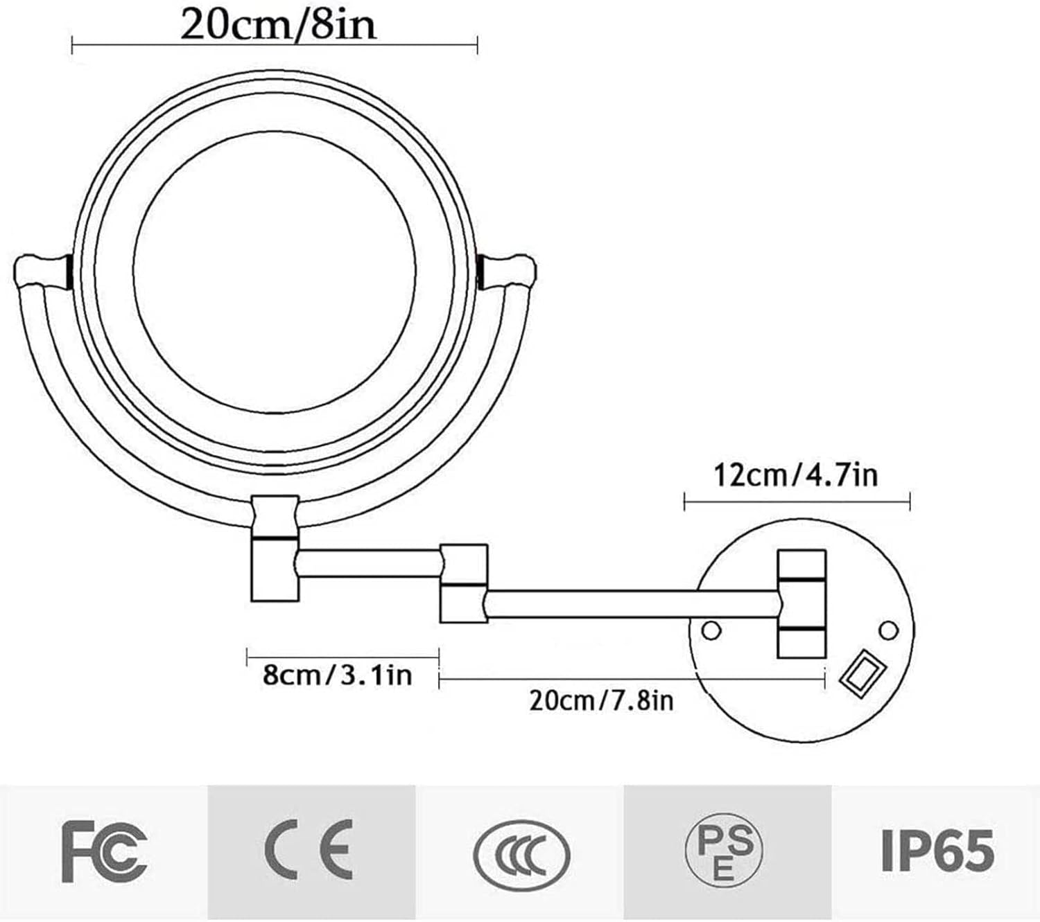 360 Wall-Mounted Makeup Mirror with LED Light