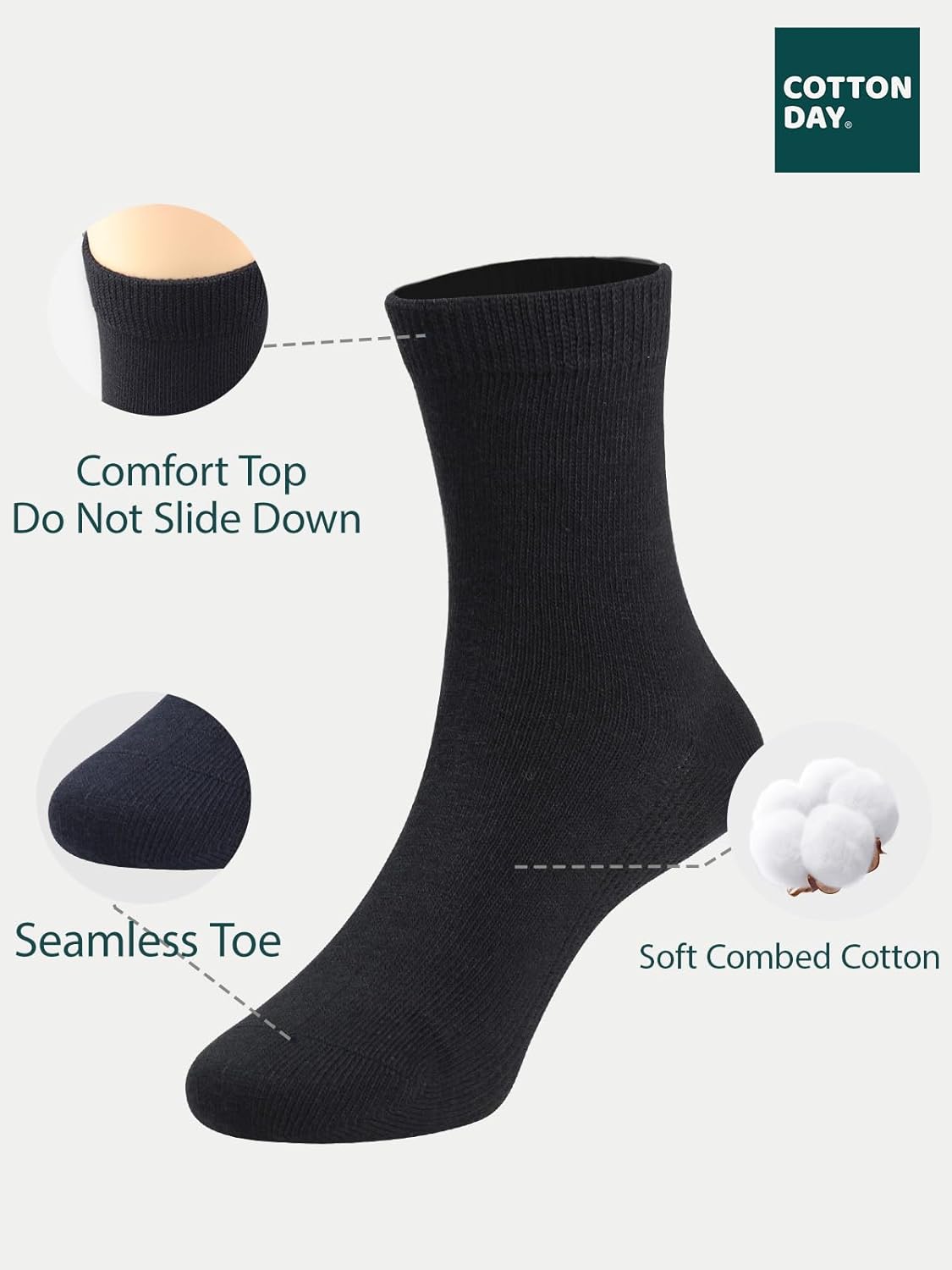 COTTON DAY Unisex Kids Soft Cotton Crew Socks 6 Pack