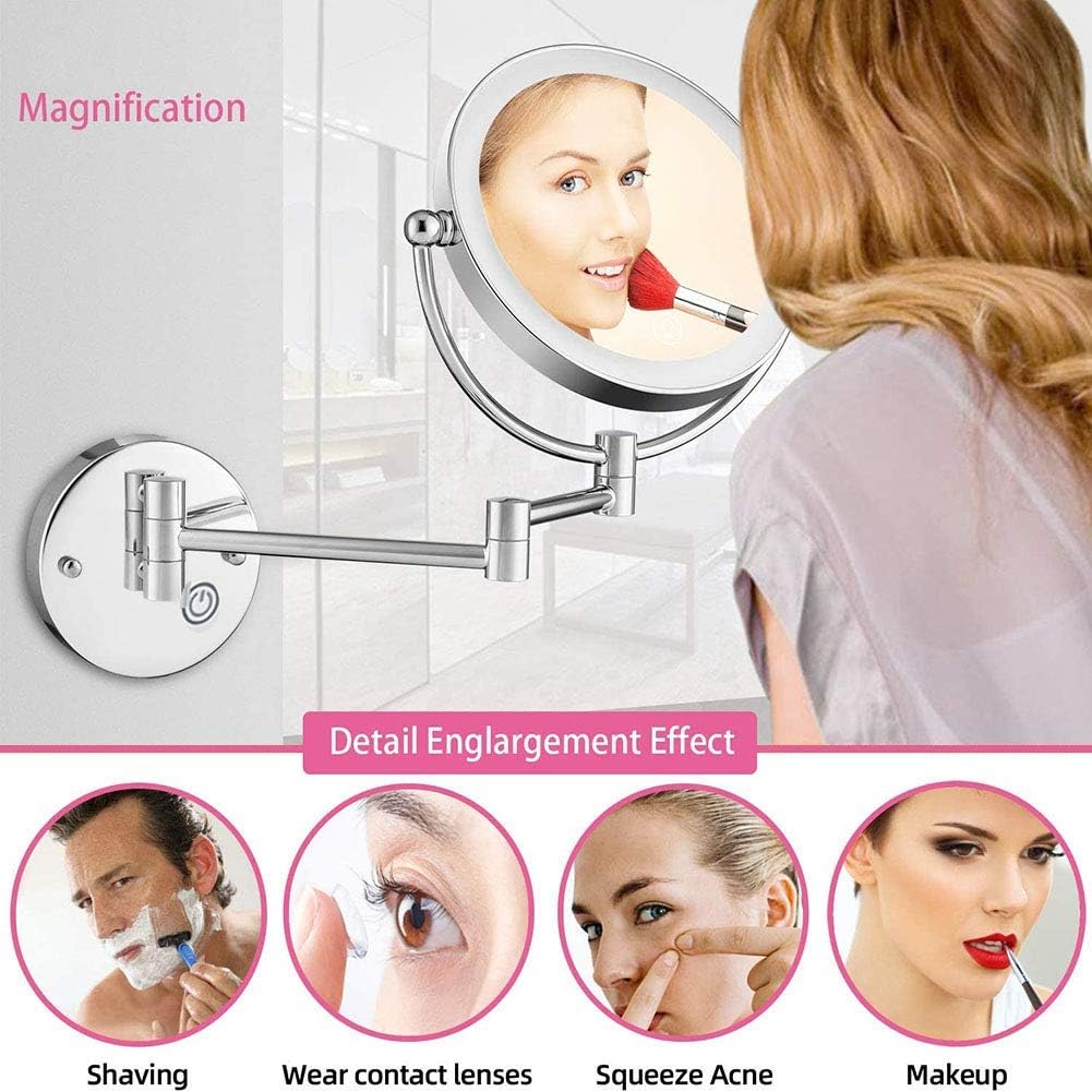 8 Inch Two-Sided Swivel Makeup Mirror with LED Light and Magnification