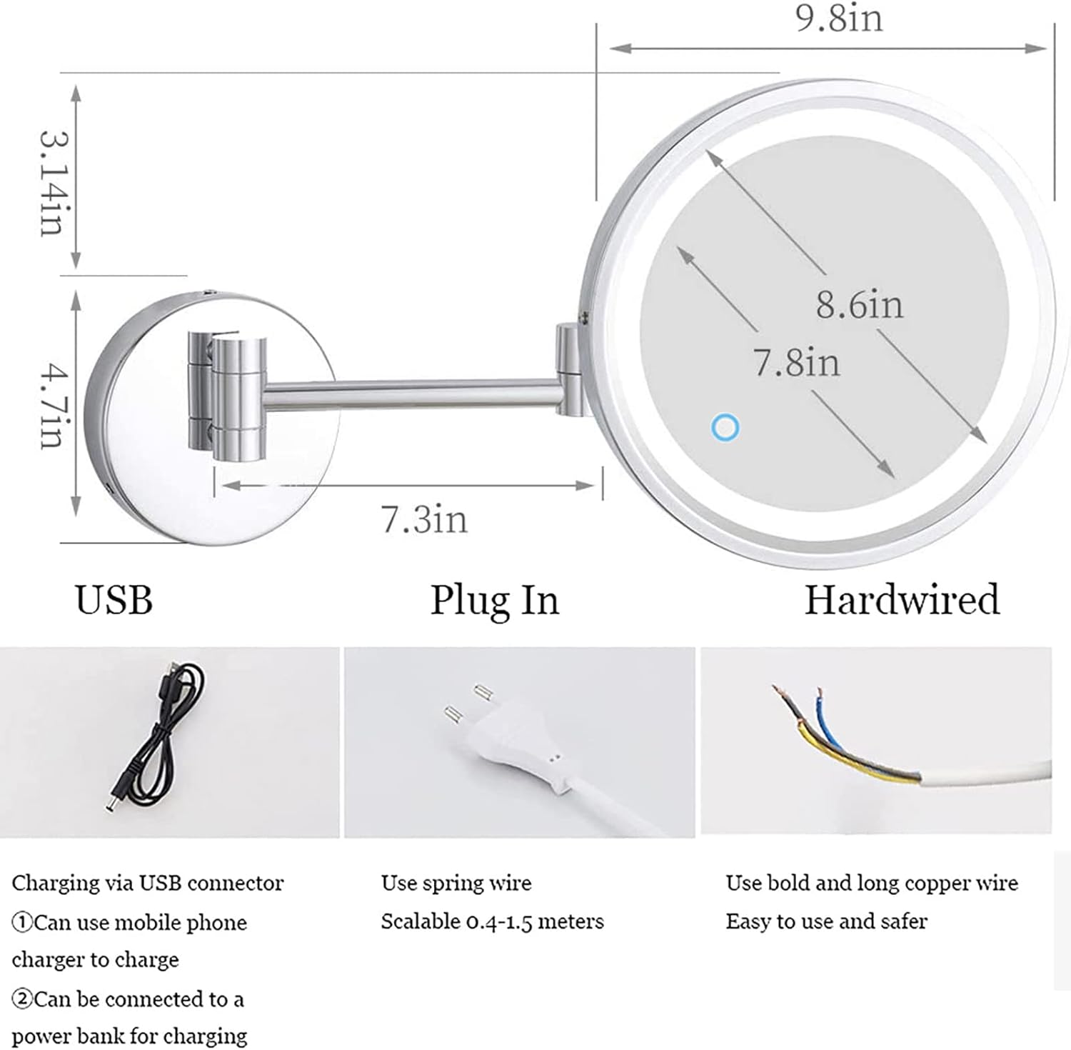 NOVOCE Touch Dimming Switch Makeup Mirror