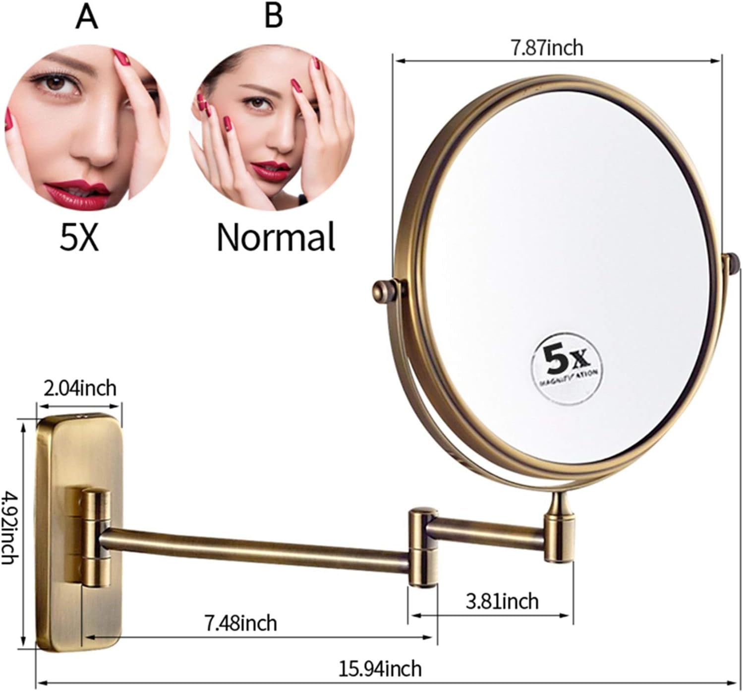 NOVOCE Adjustable Wall-Mounted Double-Sided Makeup Mirror for Shaving and Styling