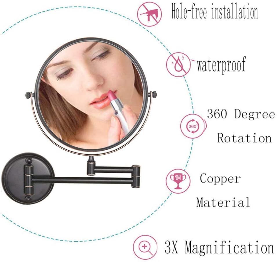 8-Inch Wall-Mounted Double-Sided Makeup Mirror with 3x-10x Magnification