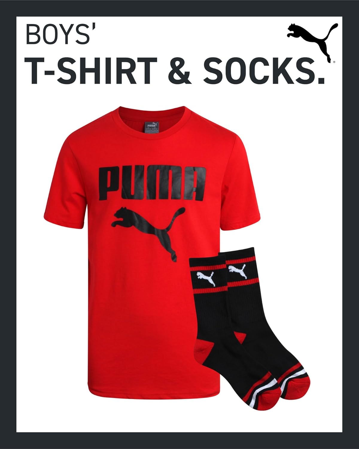 PUMA Boys Hype Unders Sleek Graphic T-Shirt Crew Socks Set