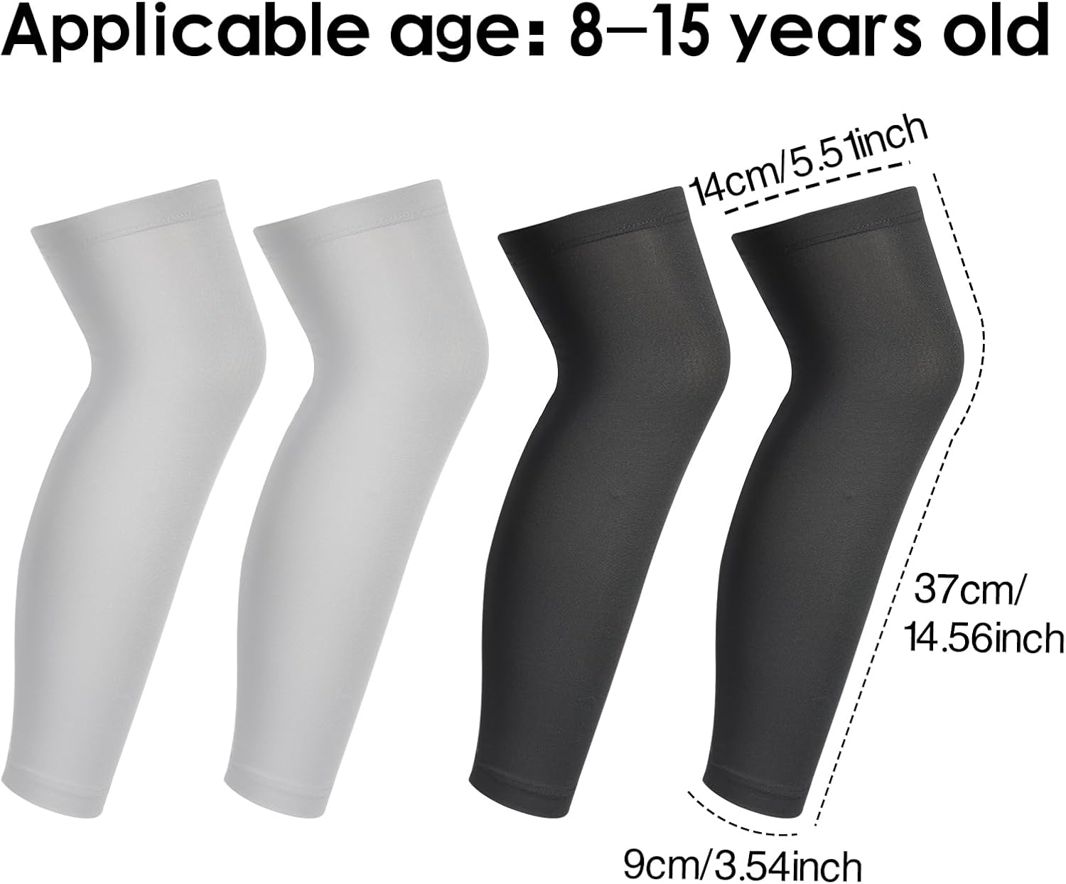 2-Pair Compression Leg Sleeves for Kids Supportive Breathable UV-Proof