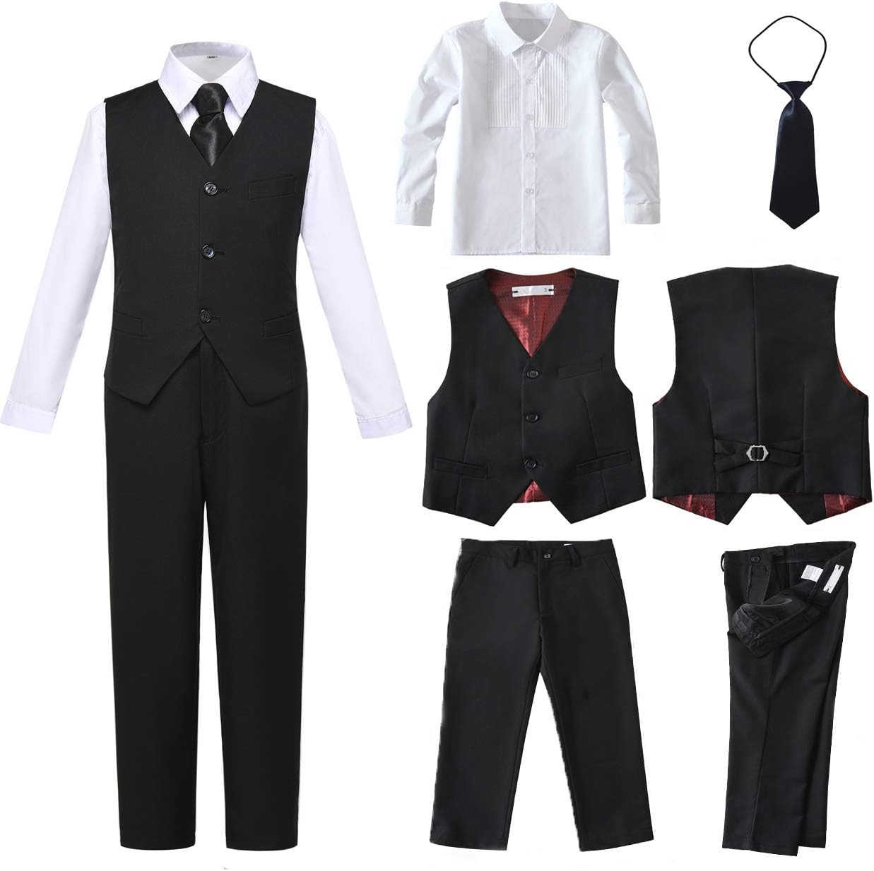 SaiLiiny Boys 4-Piece Slim Fit Suits Set Kids Formal Dress in Black and Blue Perfect Choice for Groomsmen and Kids