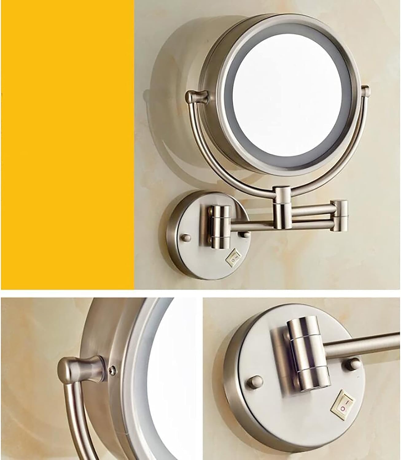 Wall-Mounted Magnifying Glass Miniwal - Double-Sided 5X LED Reflective Mirror 85 x 360 Rotate