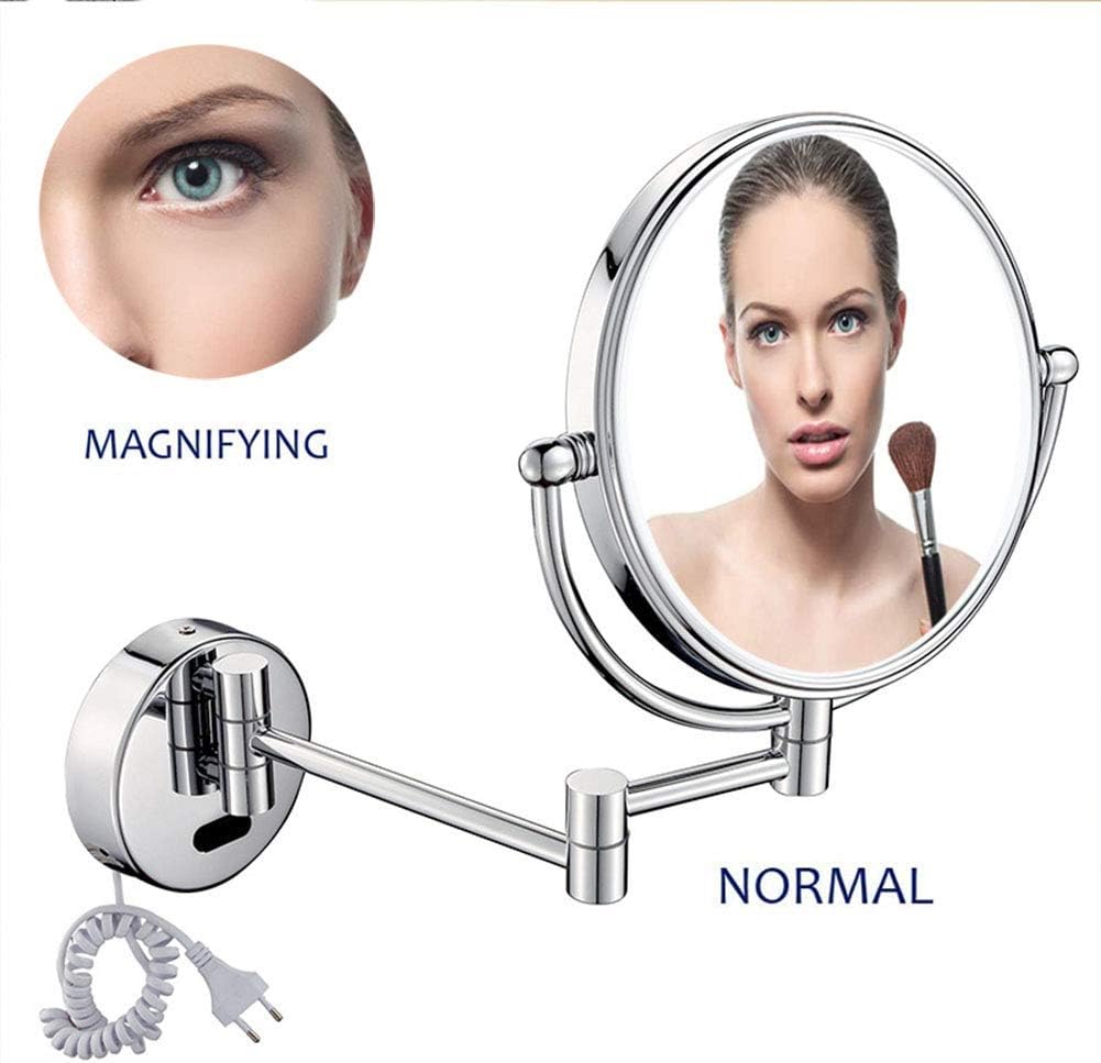 Wall-Mounted Makeup Mirror 8-inch Bright Silver Extendable