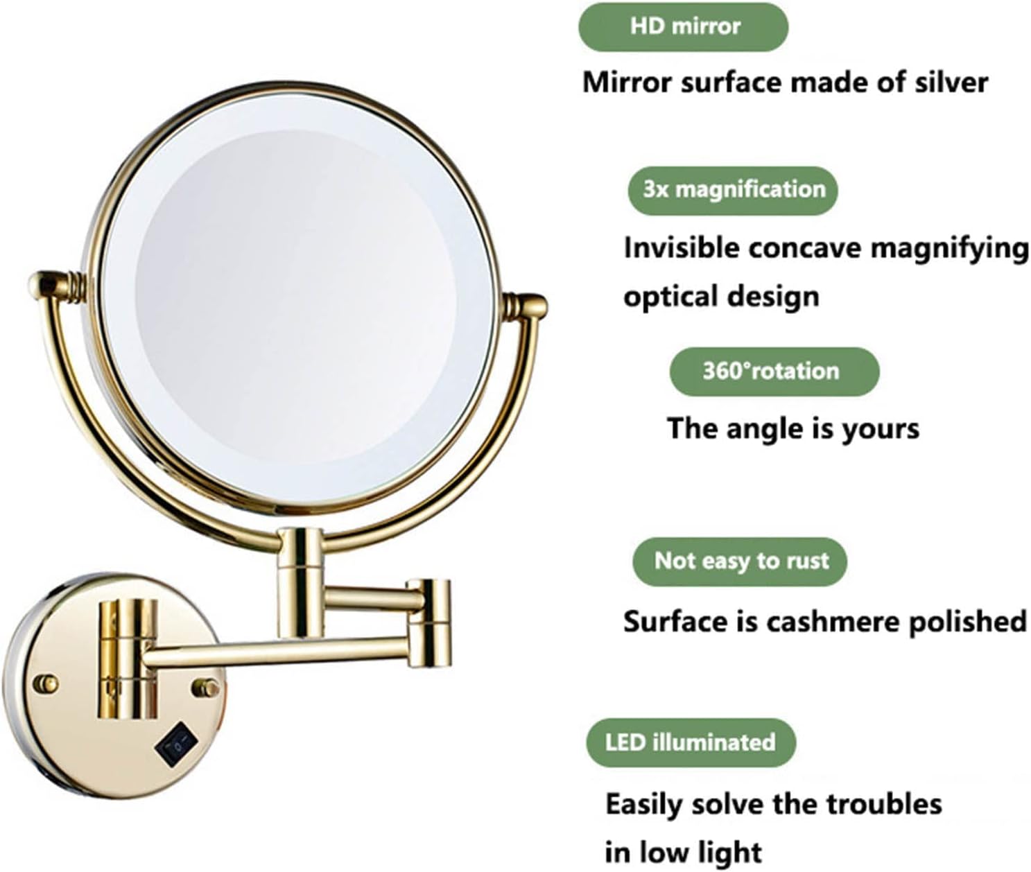 360 Wall-Mounted Makeup Mirror with LED Light