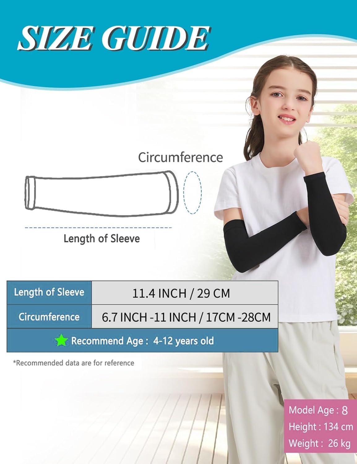 4-Pair UV Protection Arm Sleeves for Kids in Sports and Activities
