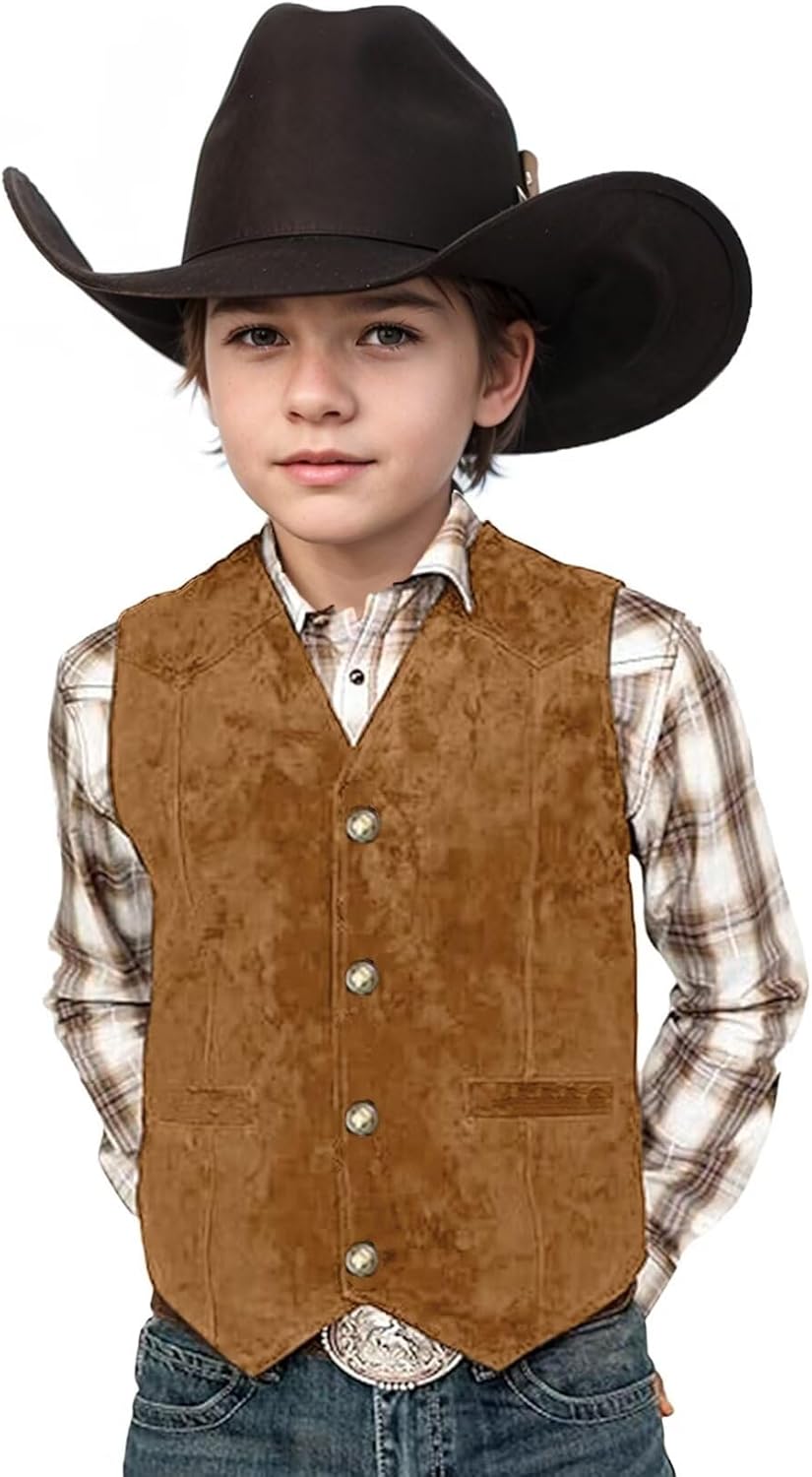 Retro Boys Western Vest Suede Cowboy Costume Vest