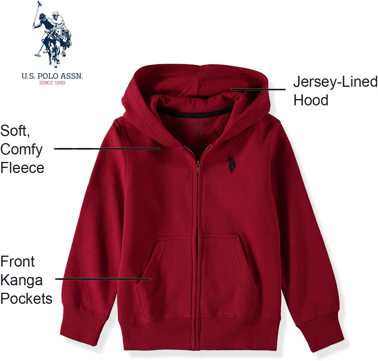 US Polo Assn Boys Zip Front Hoodie
