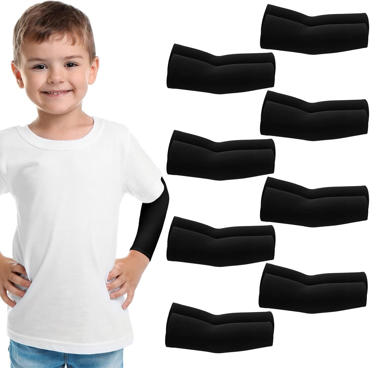Zhanmai 8 Pairs Breathable Compression Arm Sleeves for Kids