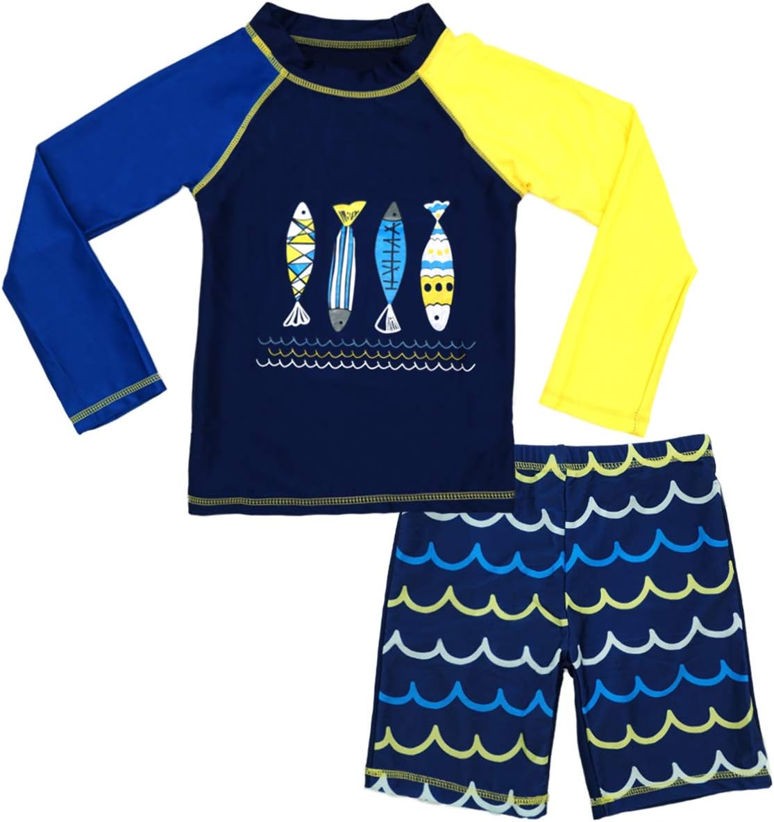 Boys Two-Piece Rash Guard Swim Suits Kids Long Sleeve Sunsuit Swimwear