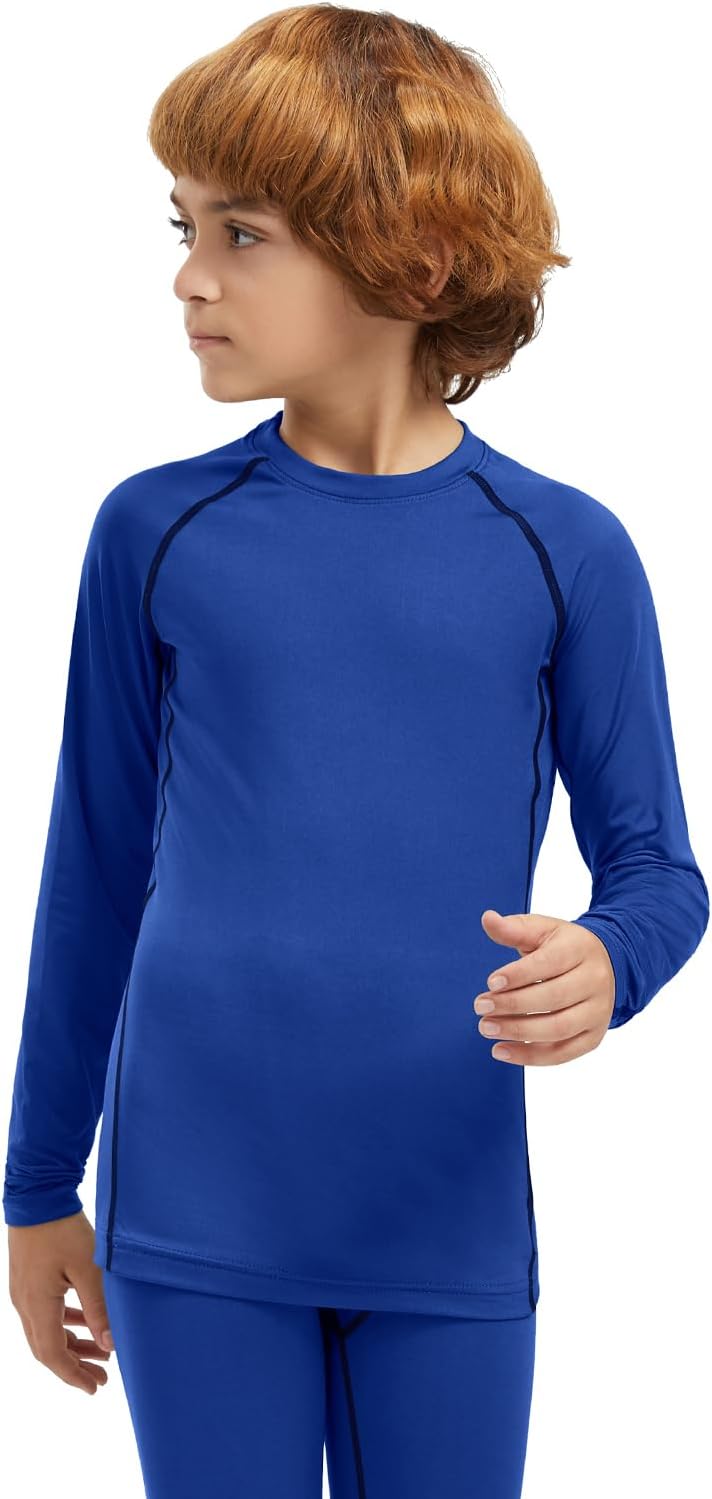 ATTIQOZIBoys Compression Shirts Youth Long Sleeve Black Steel Compression Baselayer