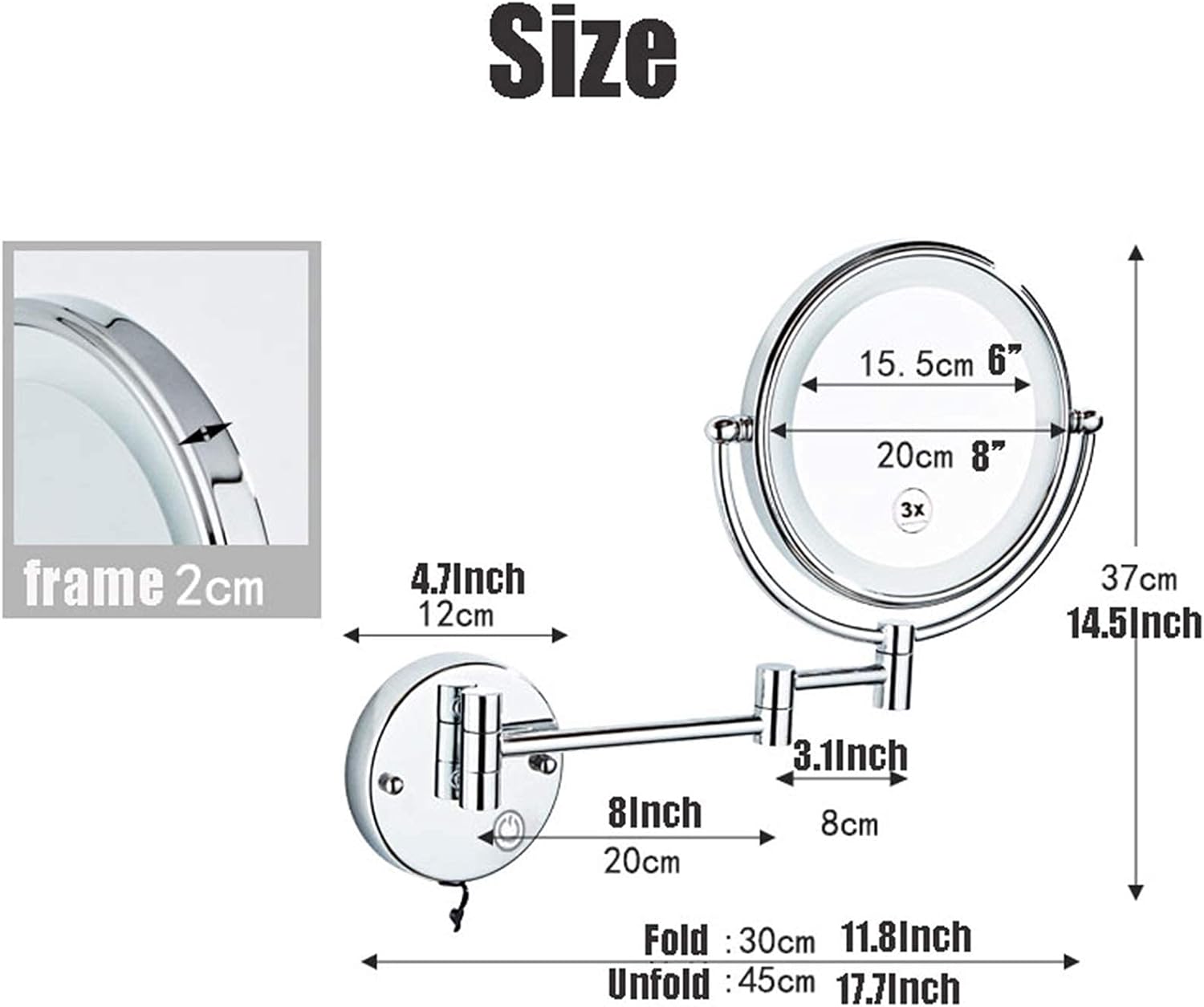 Makeup 360-degree Extendable Vanity Mirror Black