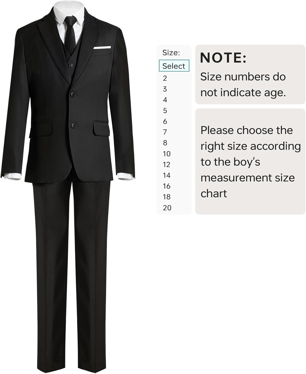 Stylish Formal Boys Suit Set - Boys Black Formal Suit Set 2-20 Adjustable Waist Slim Fit Real Pockets Youth Size 14