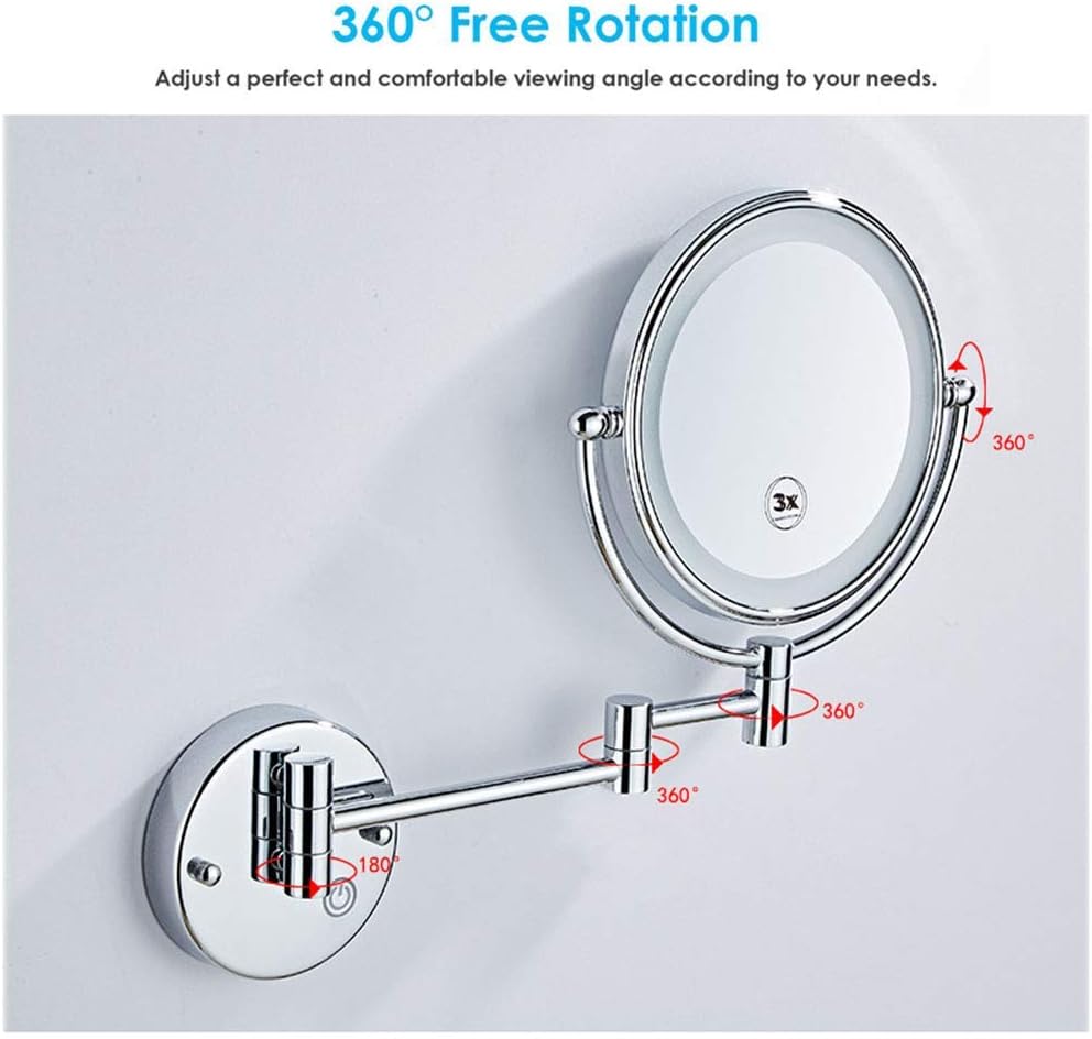 8 Inch Two-Sided Swivel Makeup Mirror with LED Light and Magnification