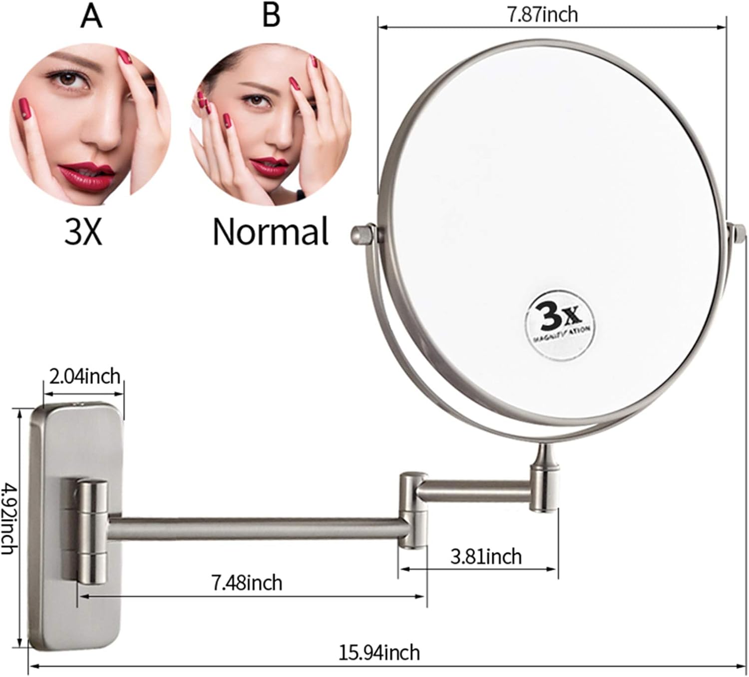 NOVOCE 8 Inch Double Sided Makeup Mirror with Magnification