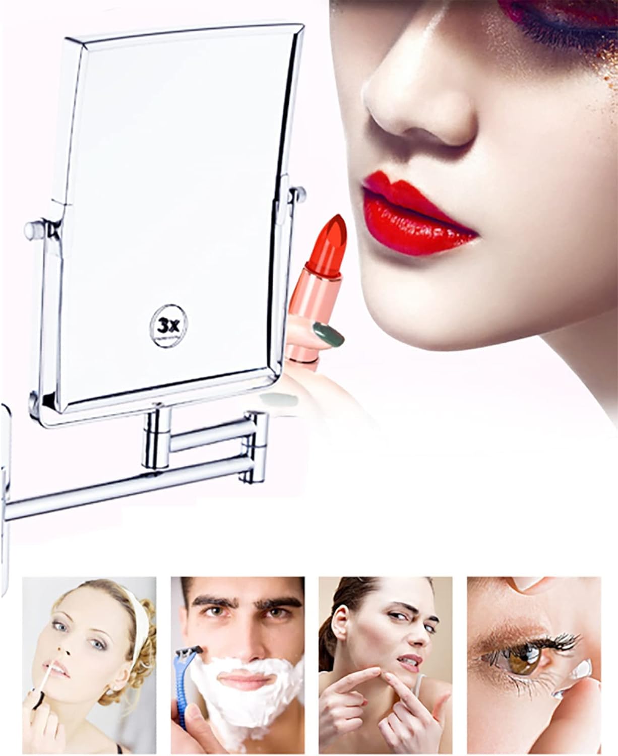 Wall-Mounted Double-Sided Makeup Mirror with 3x Magnification