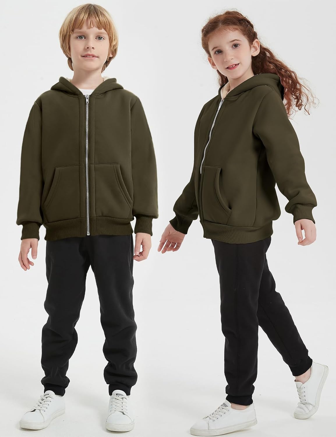 Flygo Unisex Boys Girls Fleece Jacket Hoodie Sherpa Lined Zip Up
