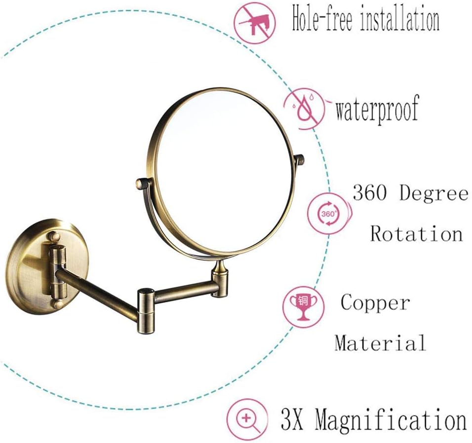 Durable Double-Sided 8-Inch Makeup Mirror Wall-Mounted with Magnification 360-Degree Swivel Extendable Arm