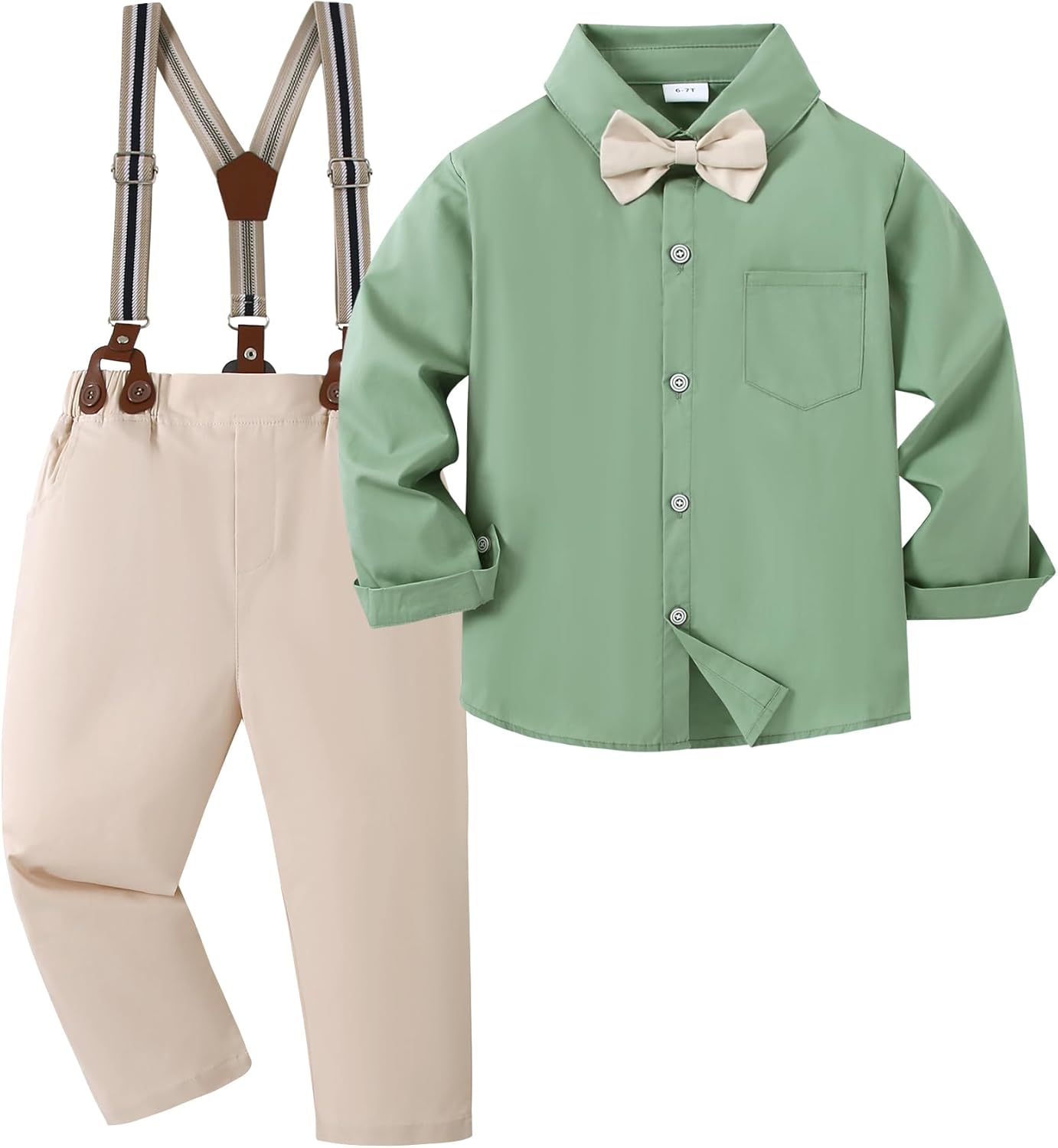 YALLET Toddler Boy Formal Suit with Bowtie and Suspender Pants