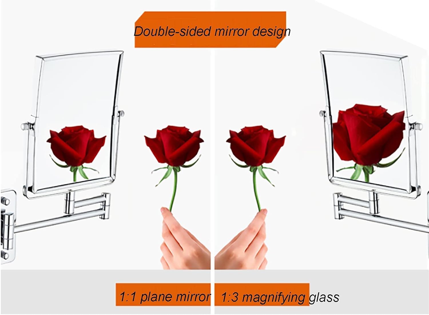Wall-Mounted Double-Sided Makeup Mirror with 3x Magnification