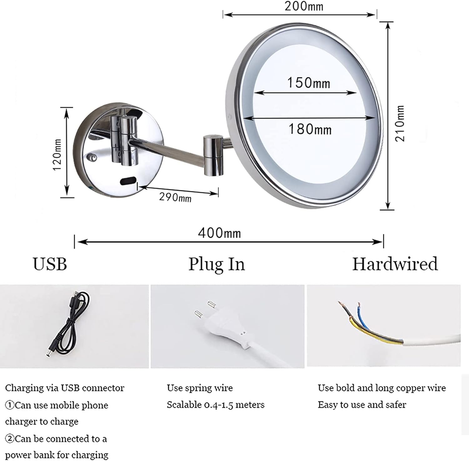 Smart Sensor Makeup Mirror with 10X Magnification and LED Light