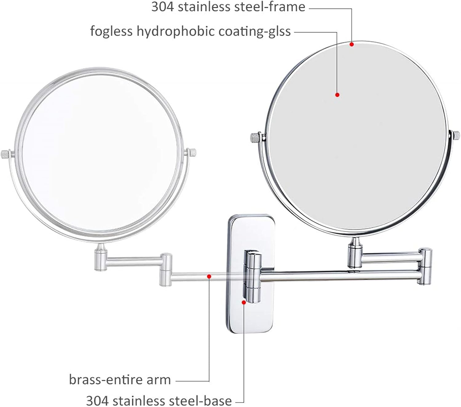 NOVOCE Double-Sided Makeup Mirror 7X Magnification Chrome 8 inch