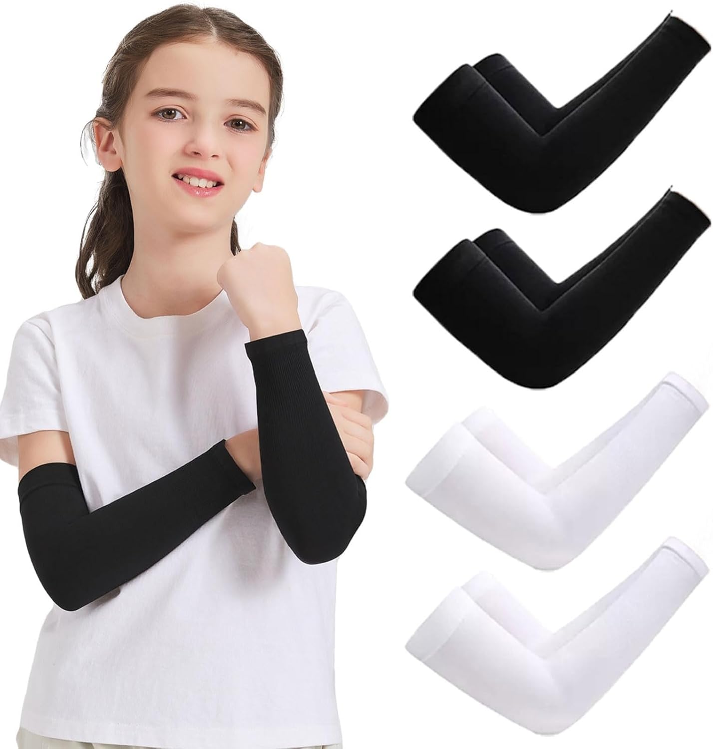 4-Pair UV Protection Arm Sleeves for Kids in Sports and Activities