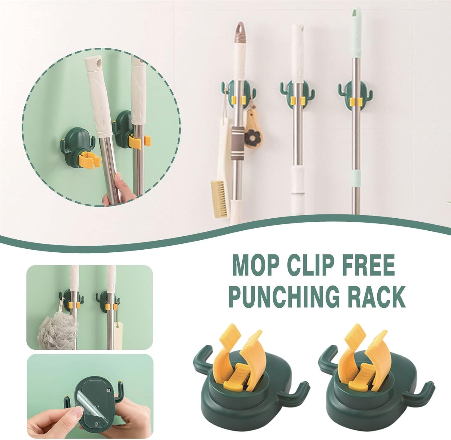 Bilikeyu Travel Bathroom Nail-Clip Wall-Mounted Mop Holder
