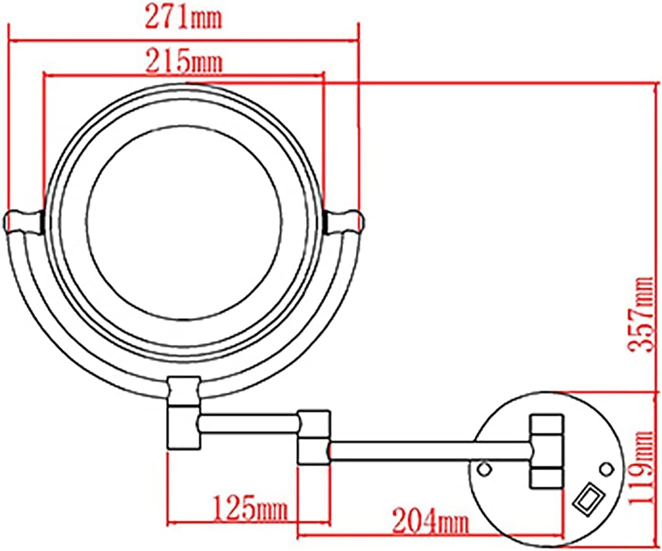 Wall-Mounted Magnifying Glass Miniwal - Double-Sided 5X LED Reflective Mirror 85 x 360 Rotate
