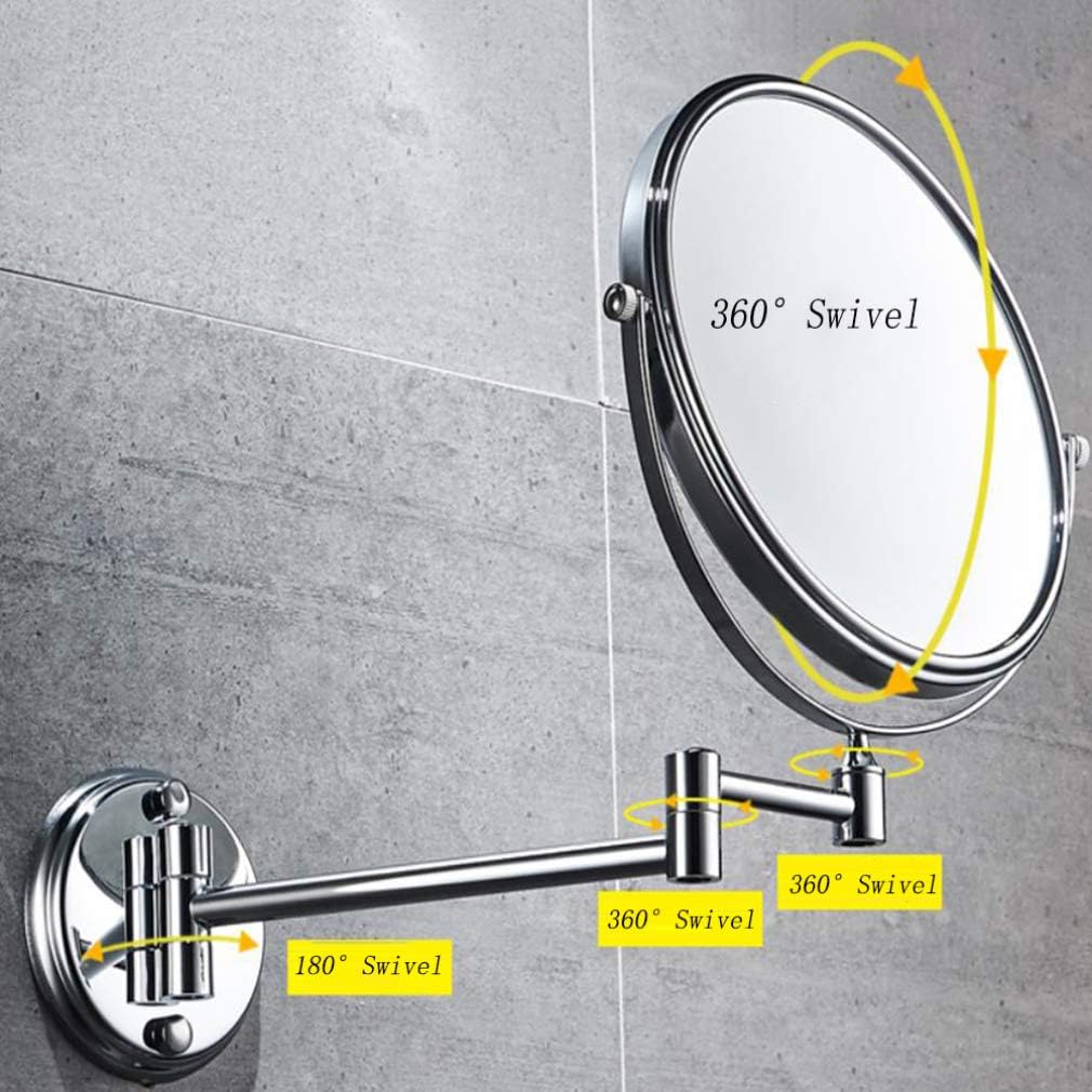 LCARY 3X Magnification Wall Mirror Vanities Two-Sided Swivel Extendable 360 MakeUp Vanity Mirror Silver