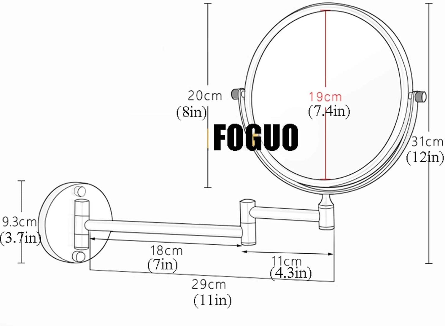Wall-Mounted Double-Sided Makeup Mirror with 360 Swivel 3x Magnification for Bathroom