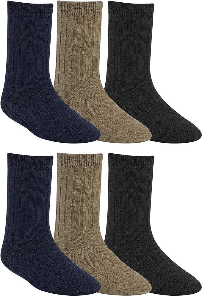 Comfortable Crew Socks for Boys Black Navy Khaki