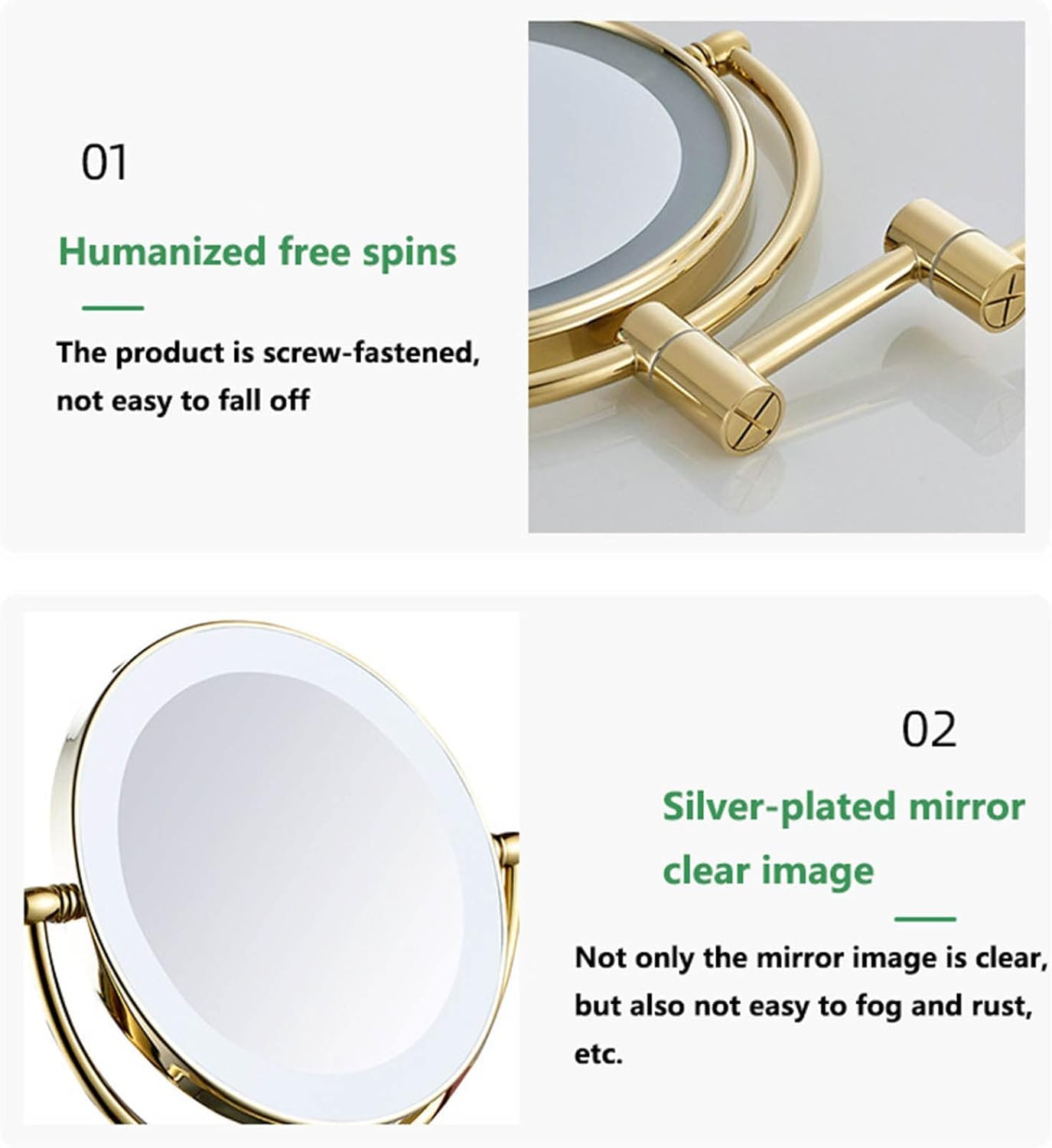 360 Wall-Mounted Makeup Mirror with LED Light