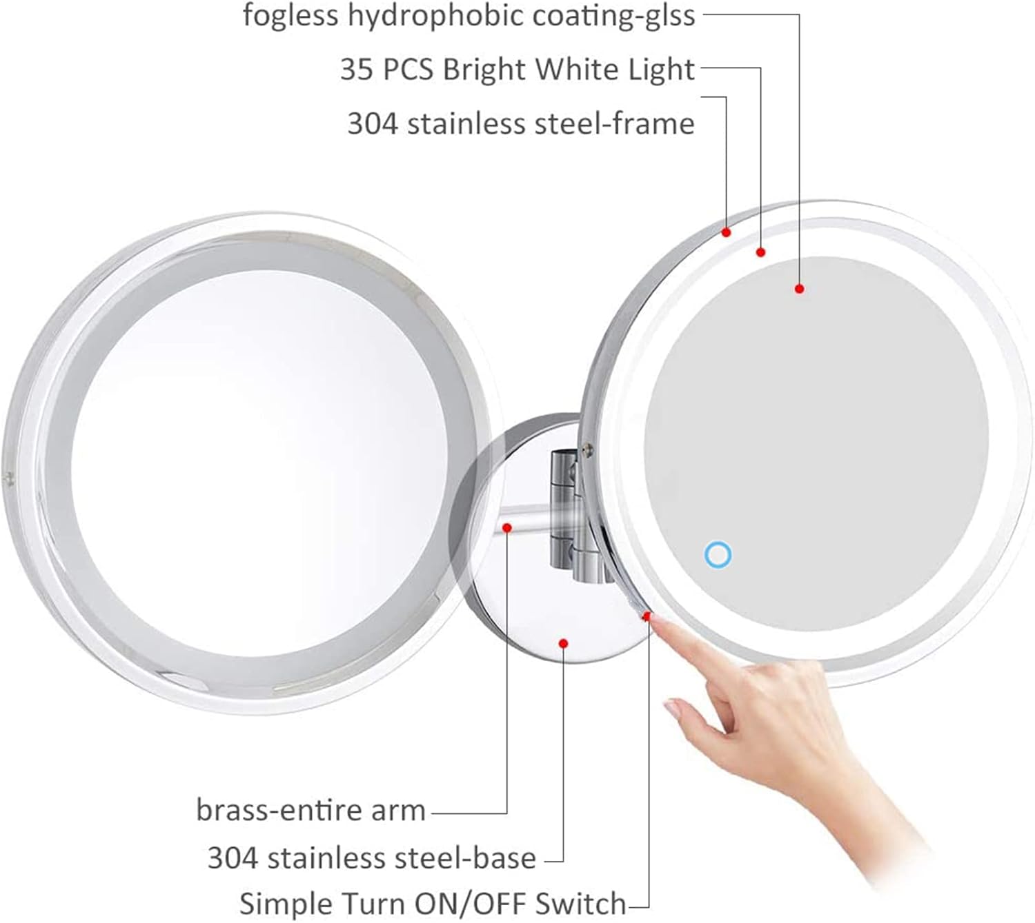NOVOCE Touch Dimming Switch Makeup Mirror