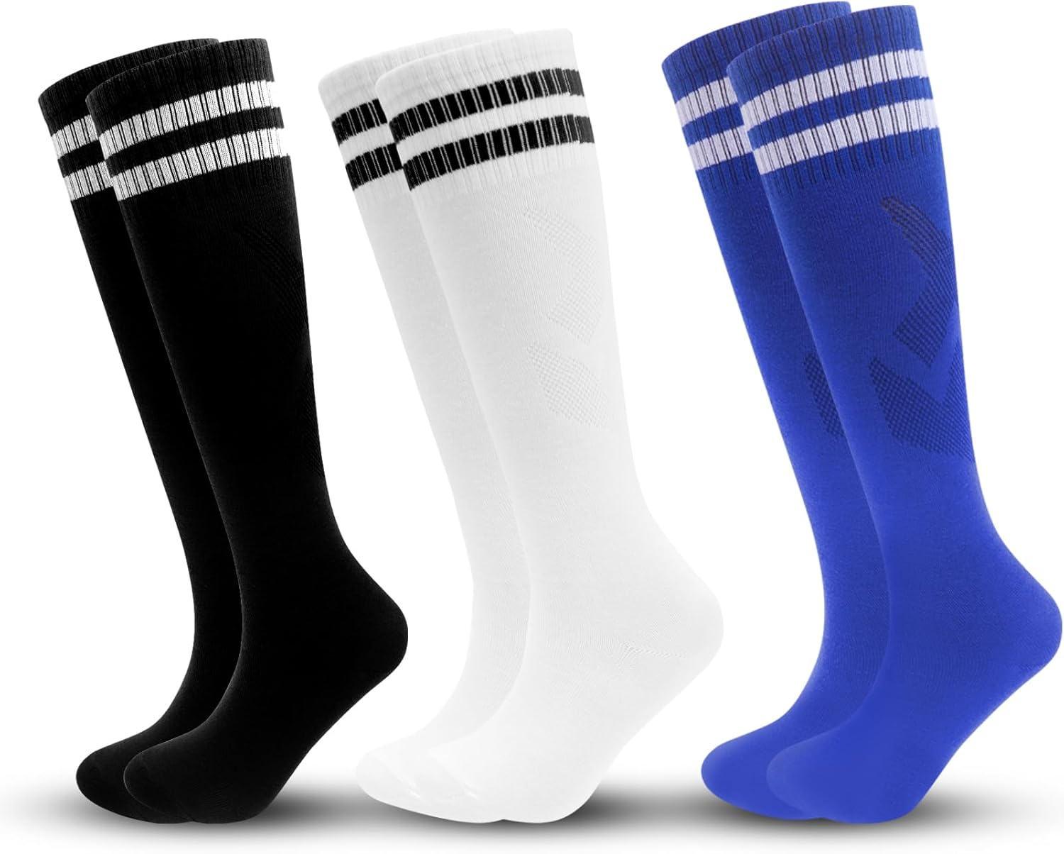 3 Pairs Kids Soccer Socks for Boys Girls - Stripe Knee-High Socks
