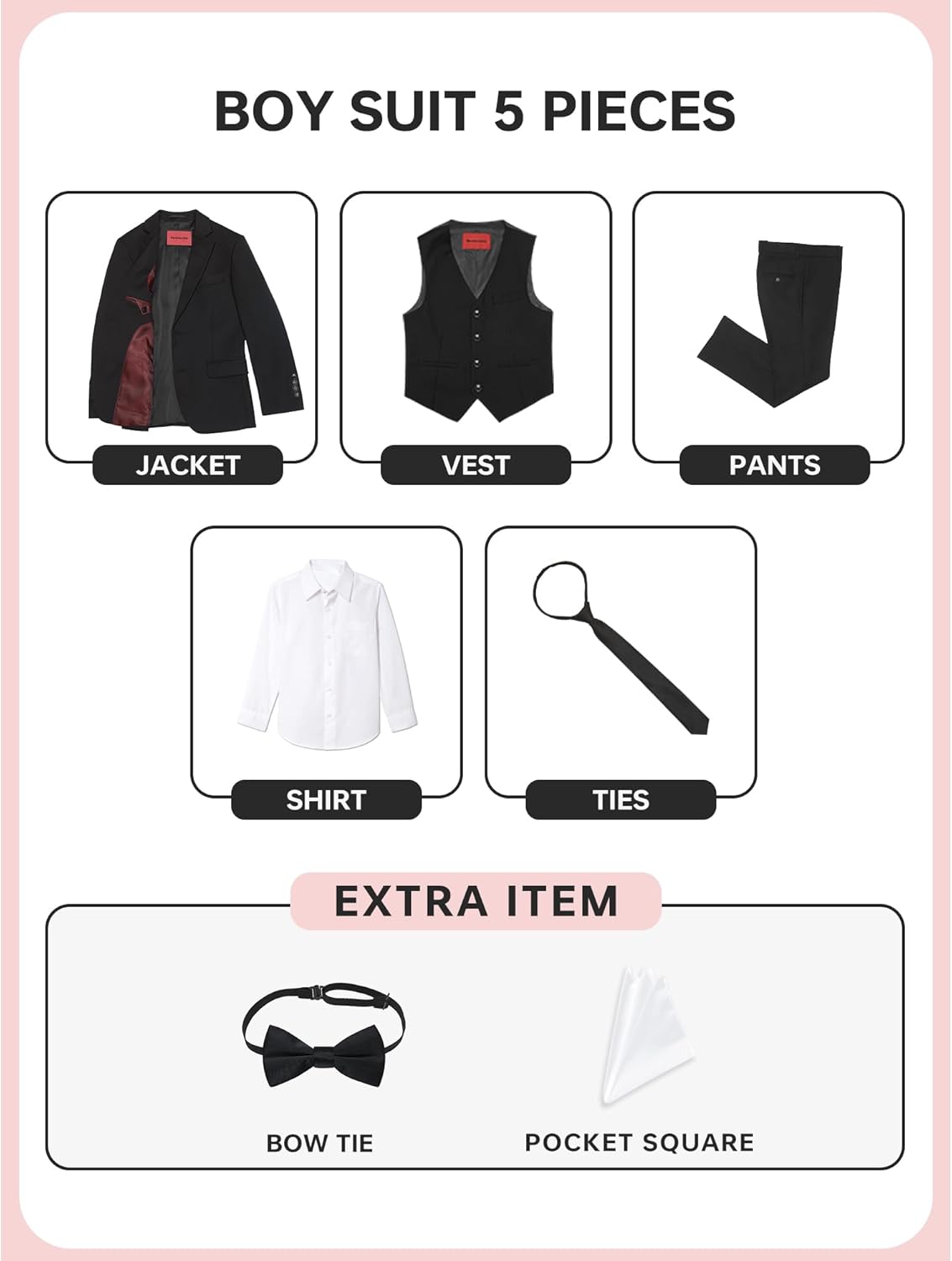 Marvelous Kids Boys Slim-Fit Formal Suit Set 5-Piece Jacket Pants More