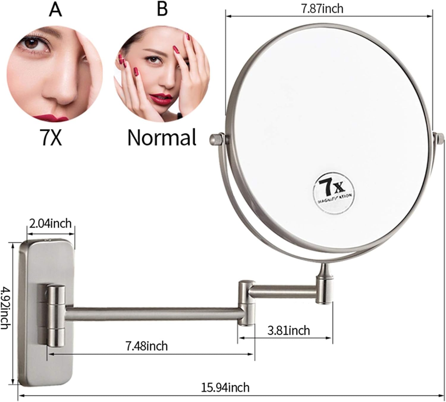 Double-Sided Shaving Mirror with Magnifying 8-inch Swivel Wall-Mounted Bathroom Vanity Mirror