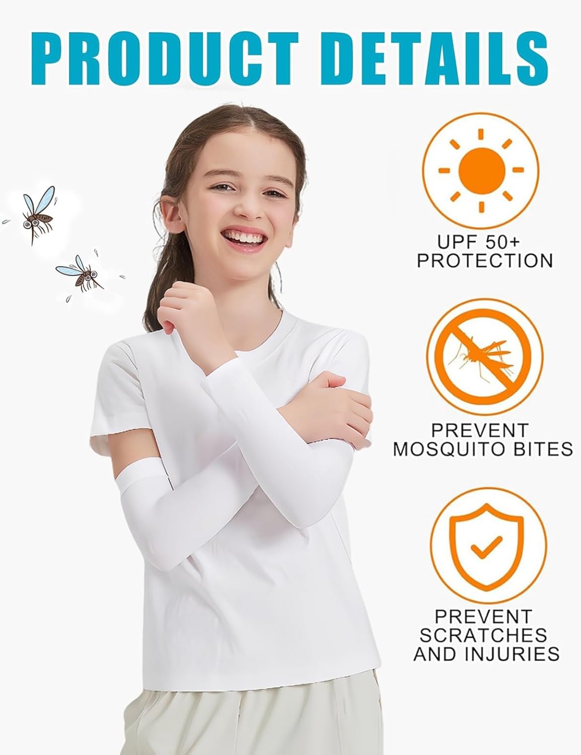 4-Pair UV Protection Arm Sleeves for Kids in Sports and Activities