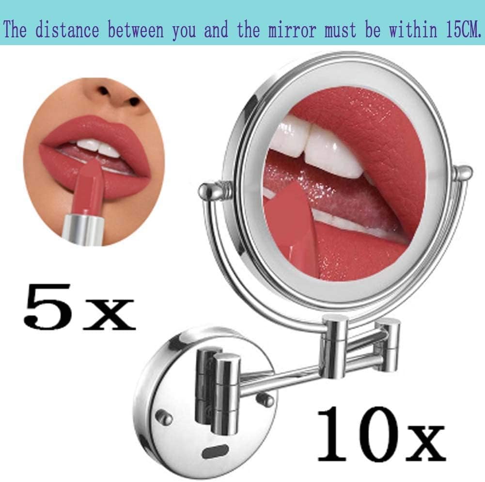 10X Magnifying Wall Mounted Makeup Mirror with LED Light Chrome Black