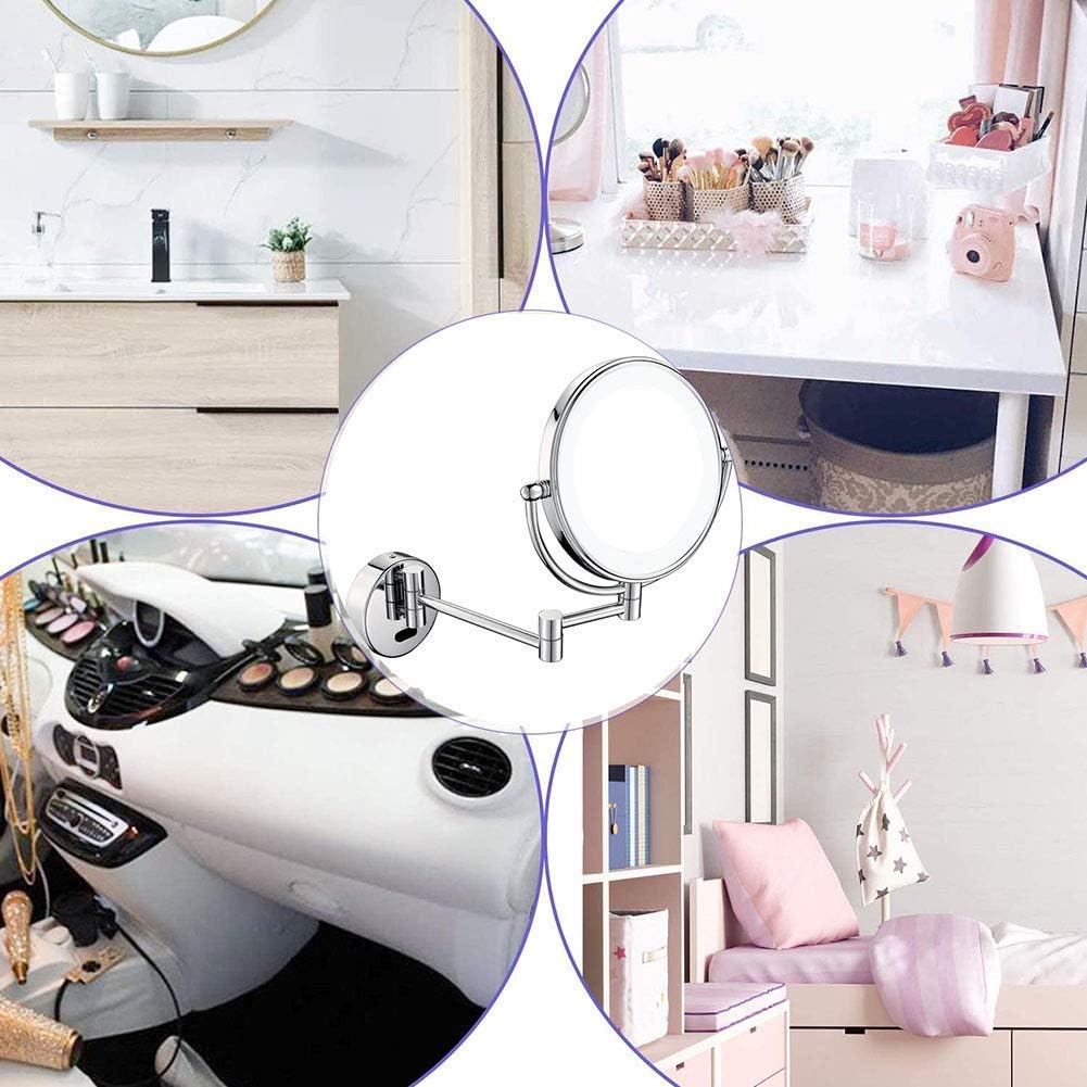 Wall-Mounted Makeup Mirror 8-inch Bright Silver Extendable