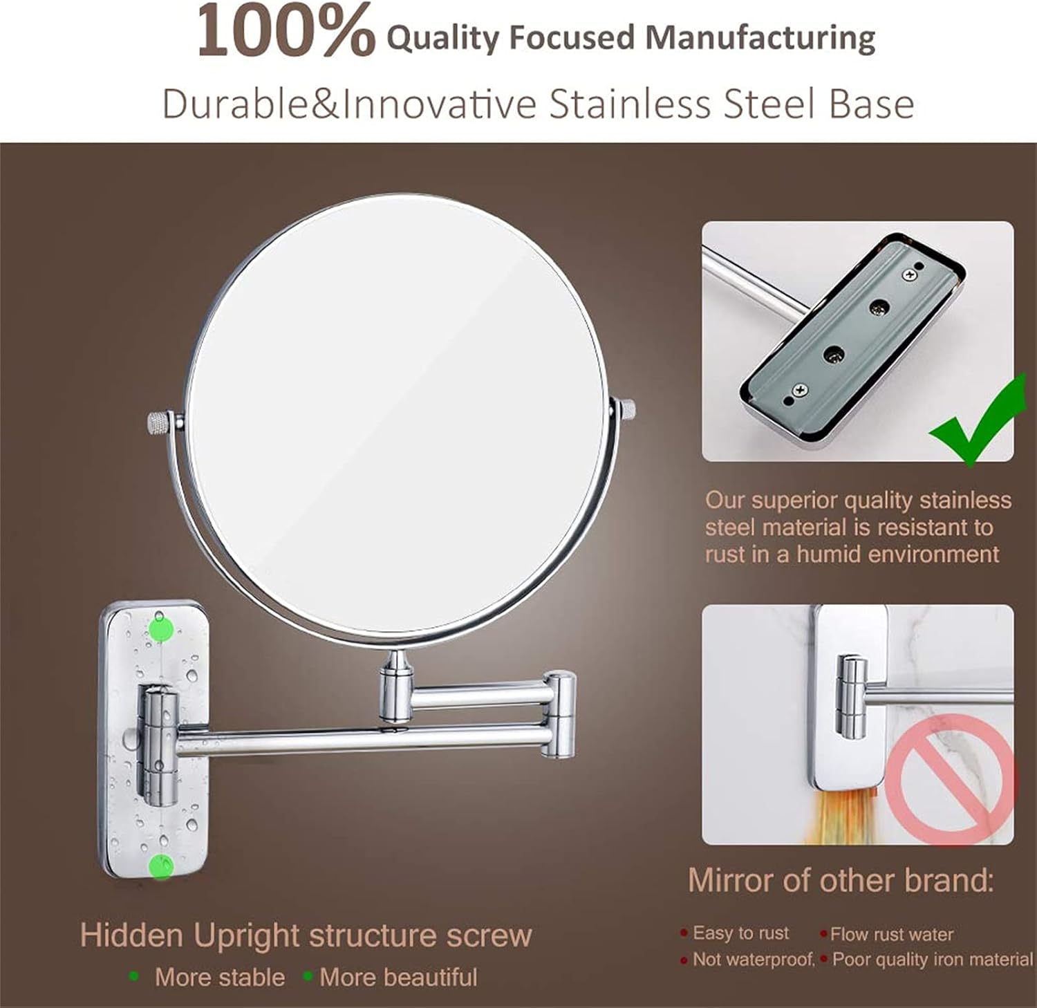 NOVOCE Double-Sided Makeup Mirror 7X Magnification Chrome 8 inch