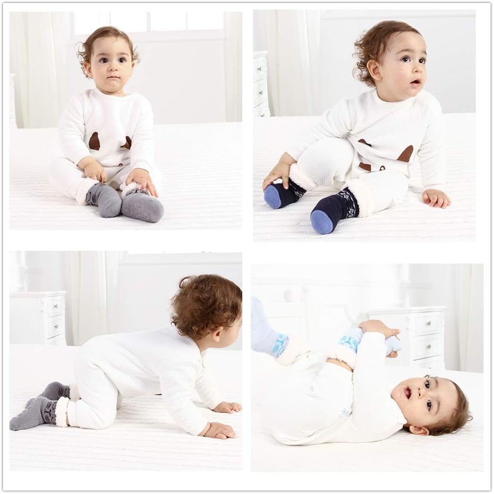 3 Pairs Anti-Slip Fuzzy Socks for Kids Sherpa-lined Slipper Socks